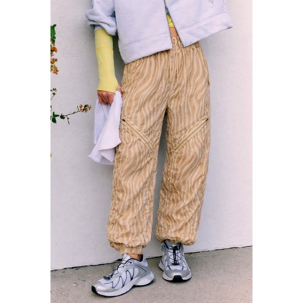 Free People Beige Zebra-Print Track Pants